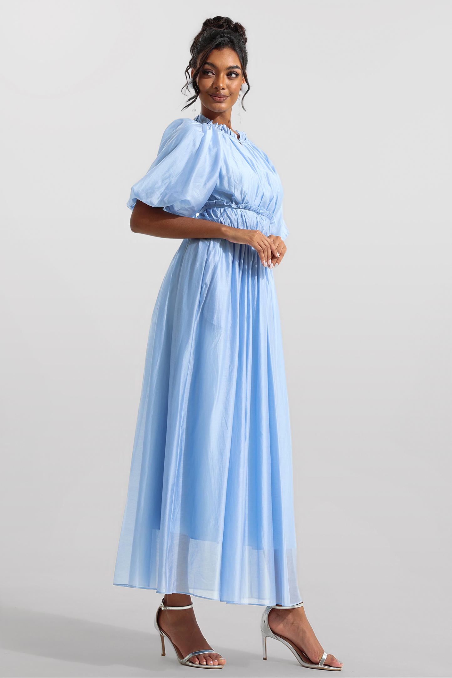 Chiffon Raglan Sleeve Frill Midi Dress