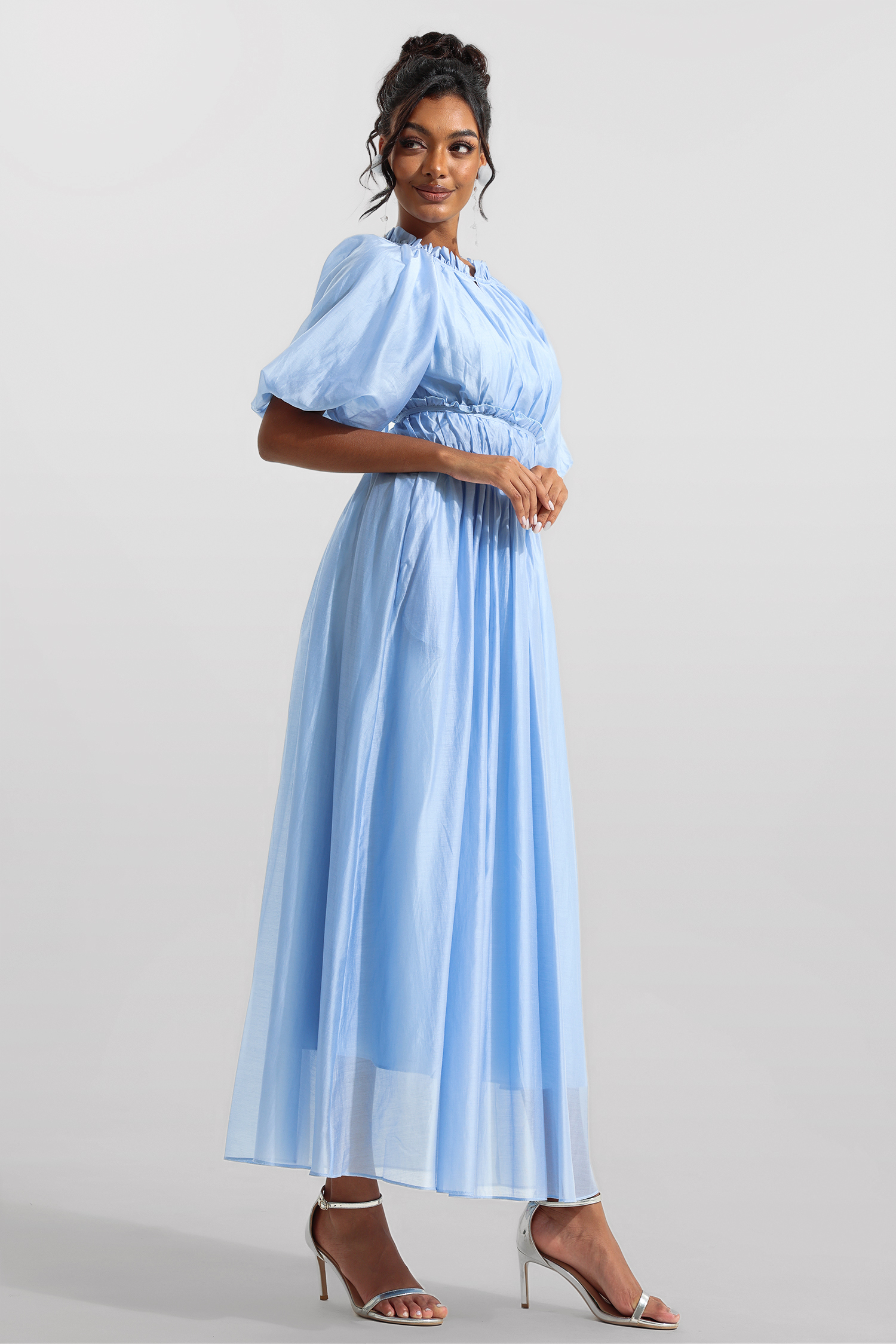 Chiffon Raglan Sleeve Frill Midi Dress