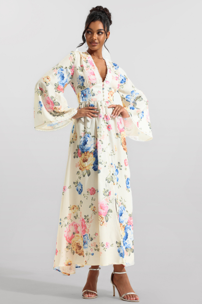 Floral Lace Bottom Midi Dress