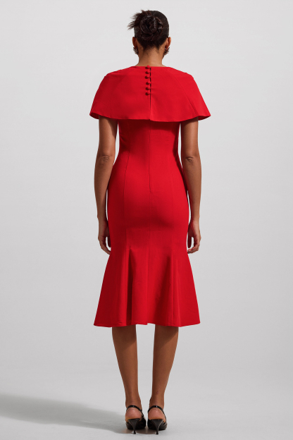 Solid V-Neck Shawl Midi Dress