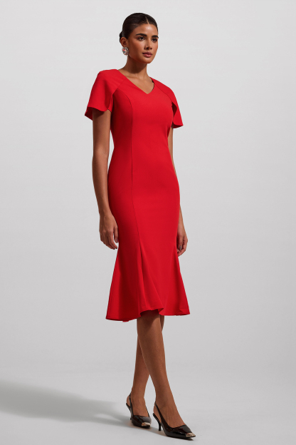 Solid V-Neck Shawl Midi Dress