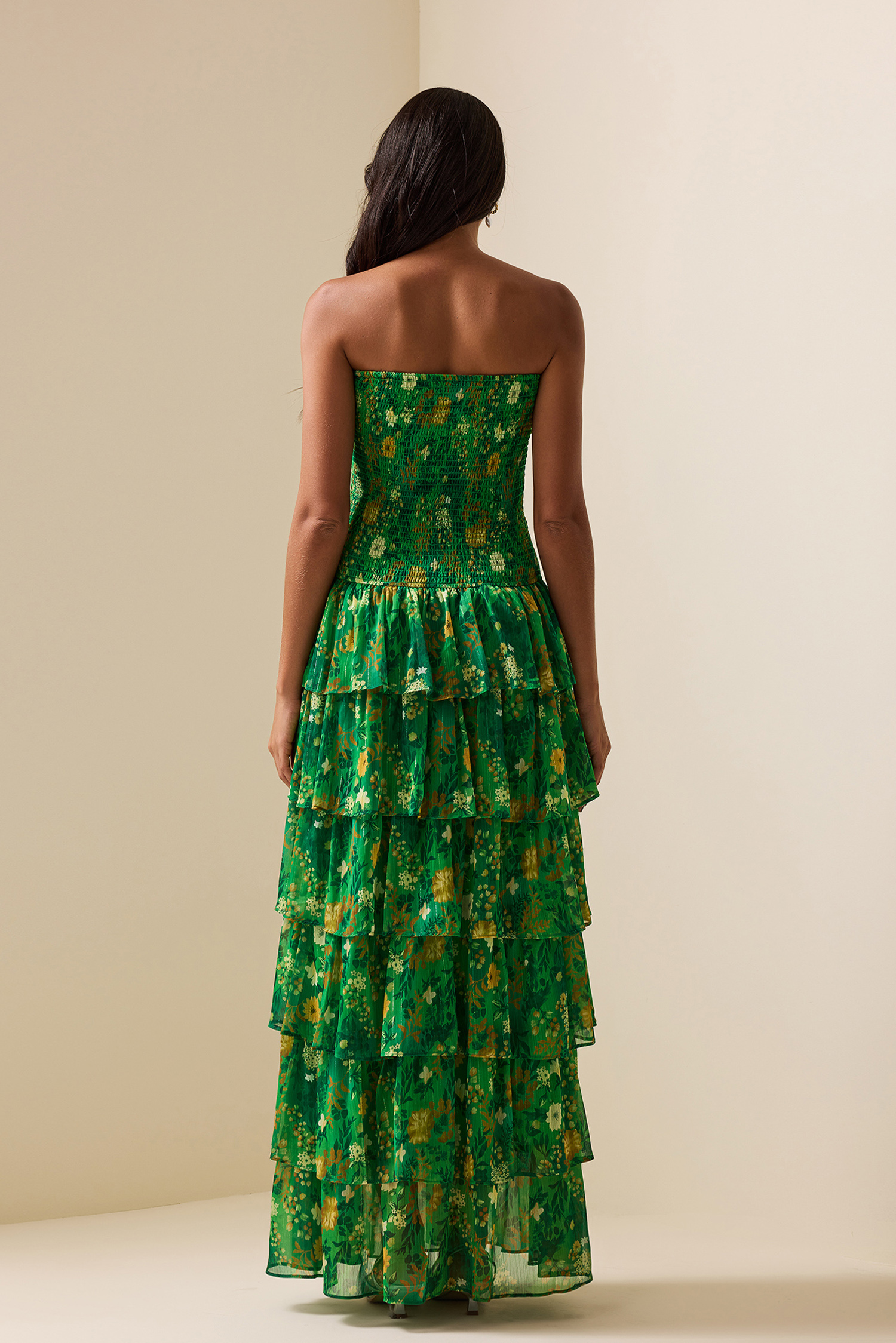 Smocking Strapless Tiered Maxi Dress