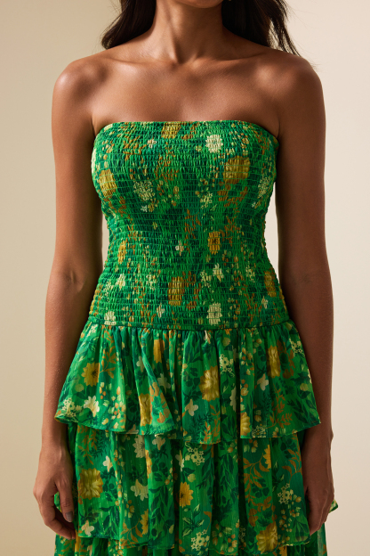 Smocking Strapless Tiered Maxi Dress