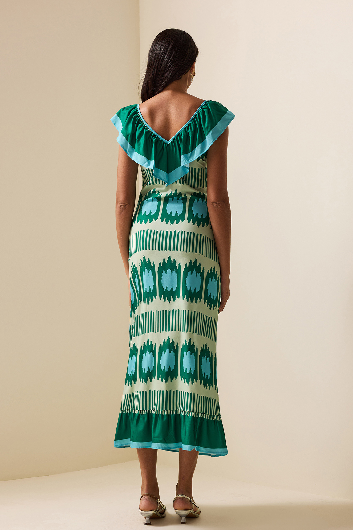 V-Neck Ruffle Sleeveless Maxi Dress