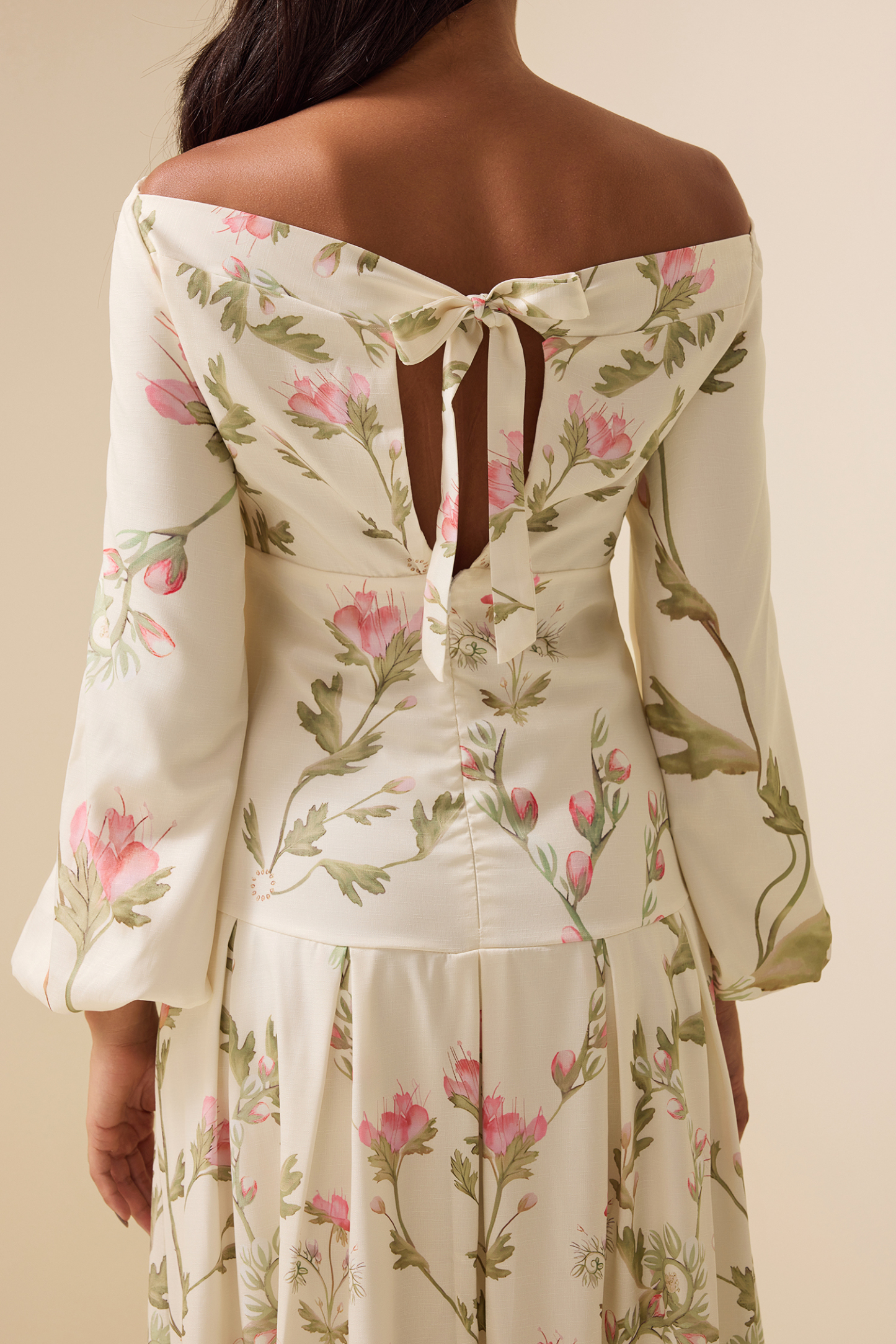 Floral Lantern Sleeve Off-Shoulder Maxi Dress