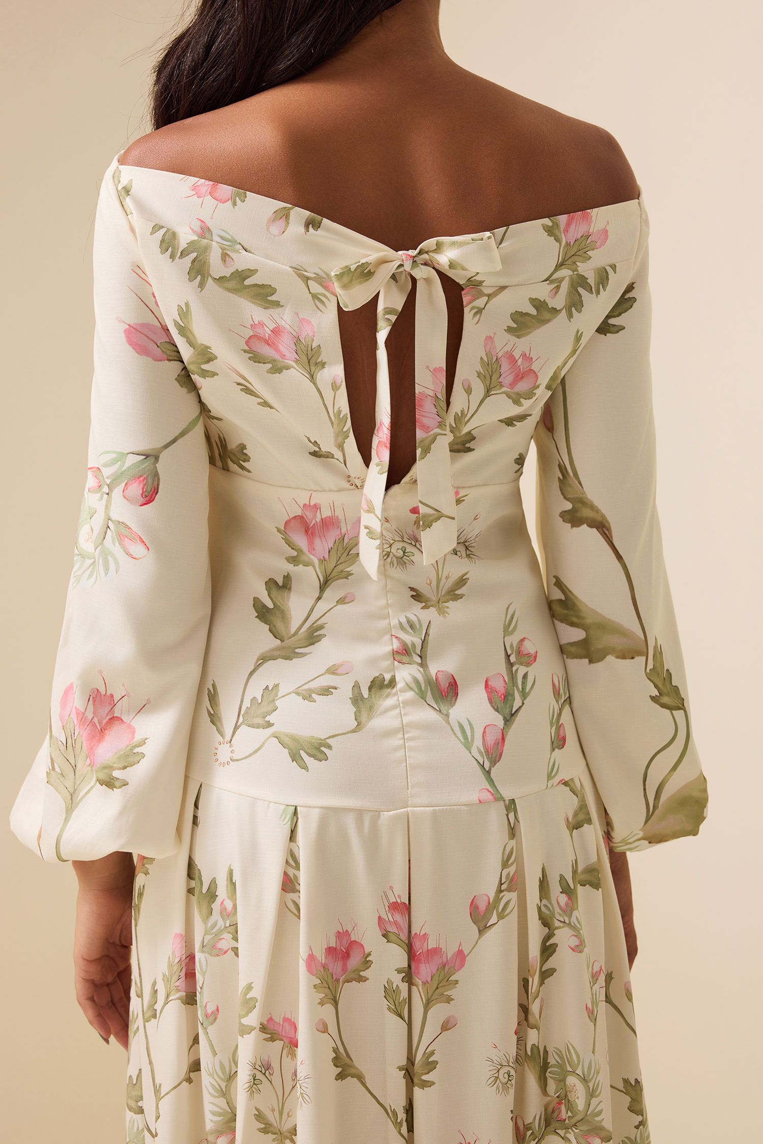 Floral Lantern Sleeve Off-Shoulder Maxi Dress