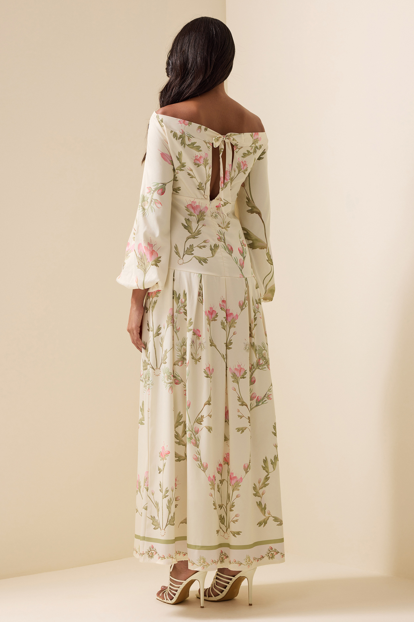Floral Lantern Sleeve Off-Shoulder Maxi Dress