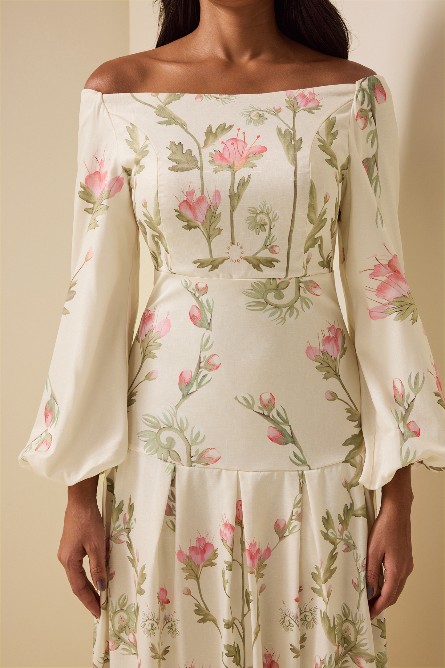 Floral Lantern Sleeve Off-Shoulder Maxi Dress