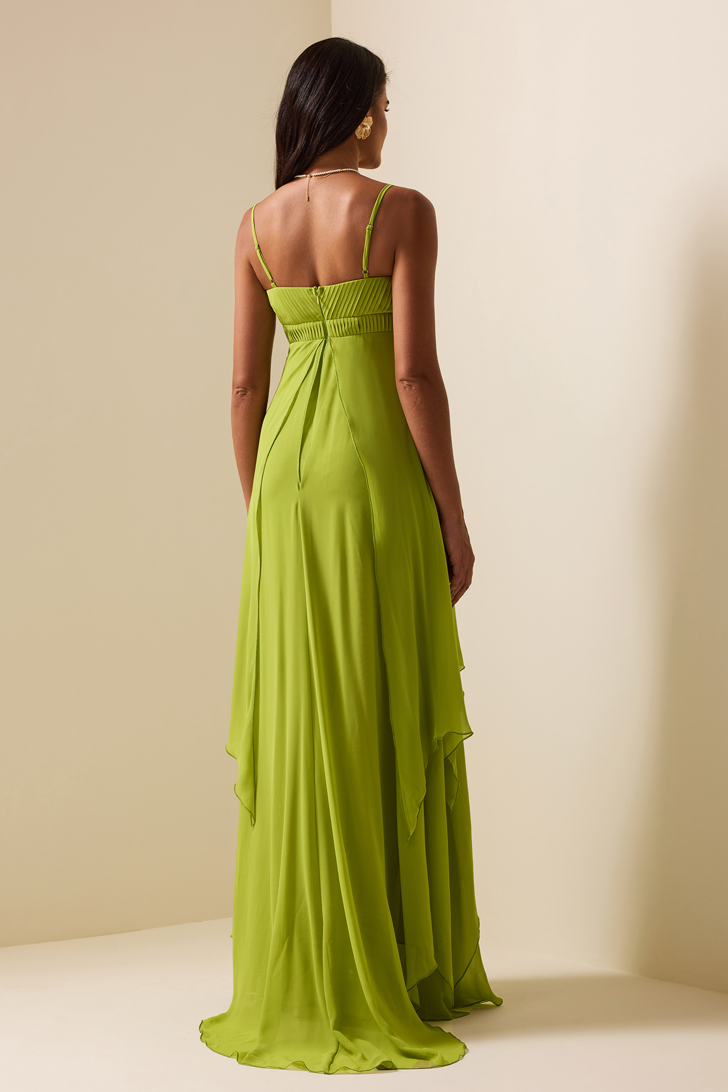 Solid Pleated Cut-Out Maxi Dress