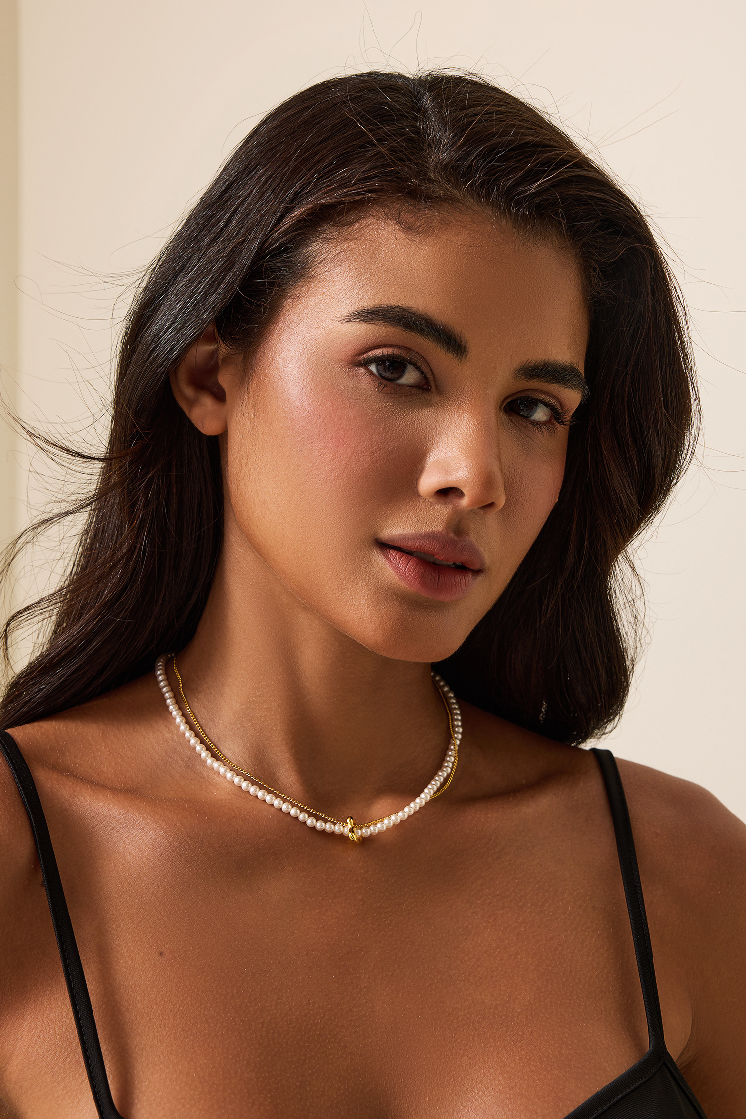 Faux Pearl Heart Double layered Necklace