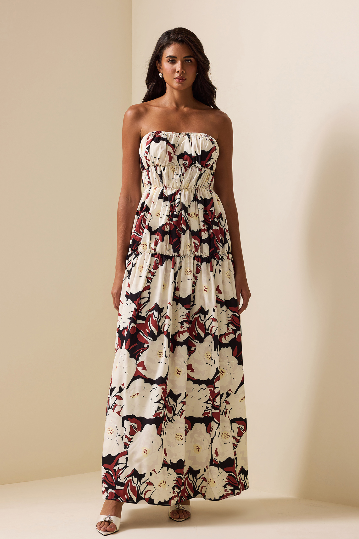 Floral Frill Sleeveless Midi Dress