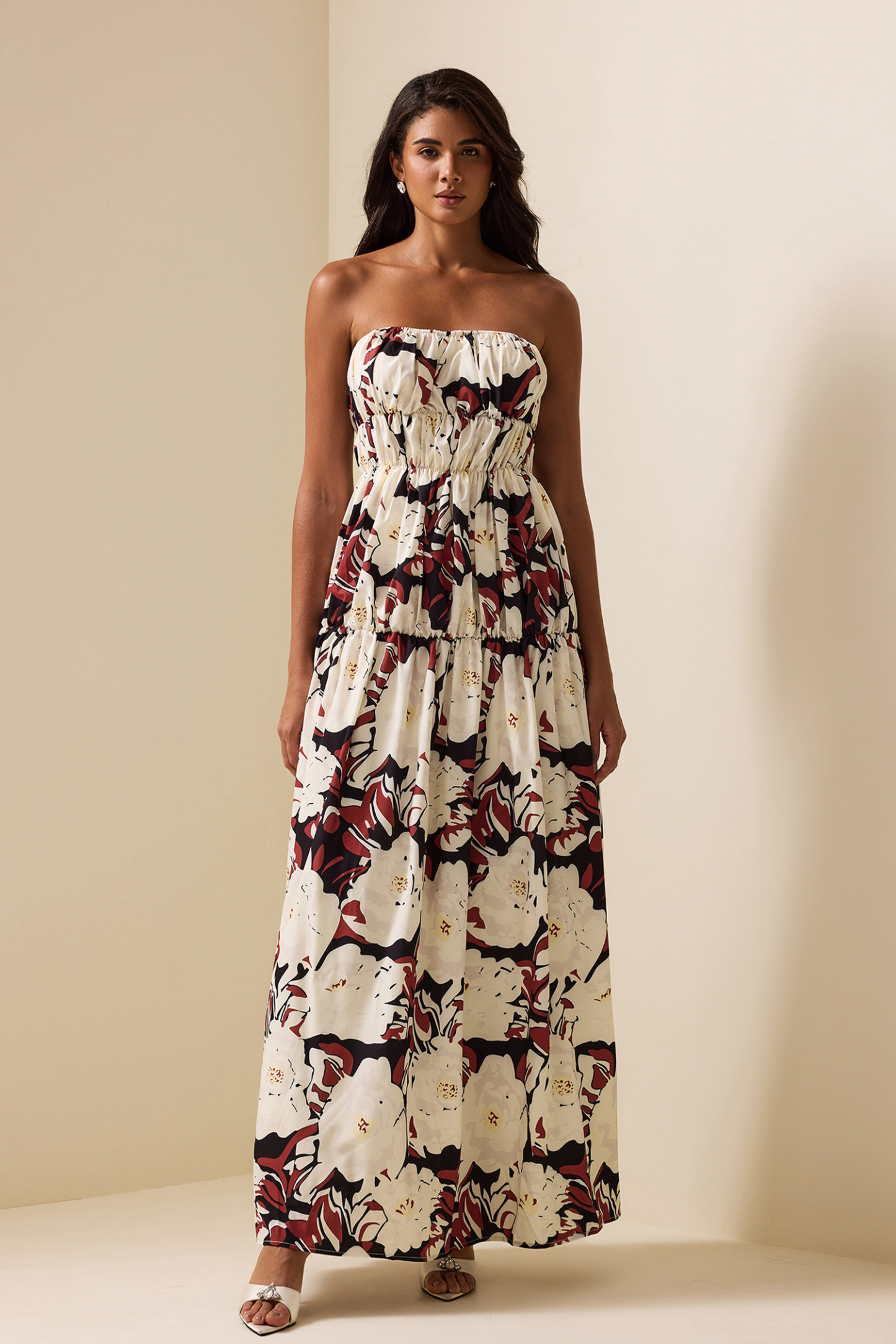 Floral Frill Sleeveless Midi Dress