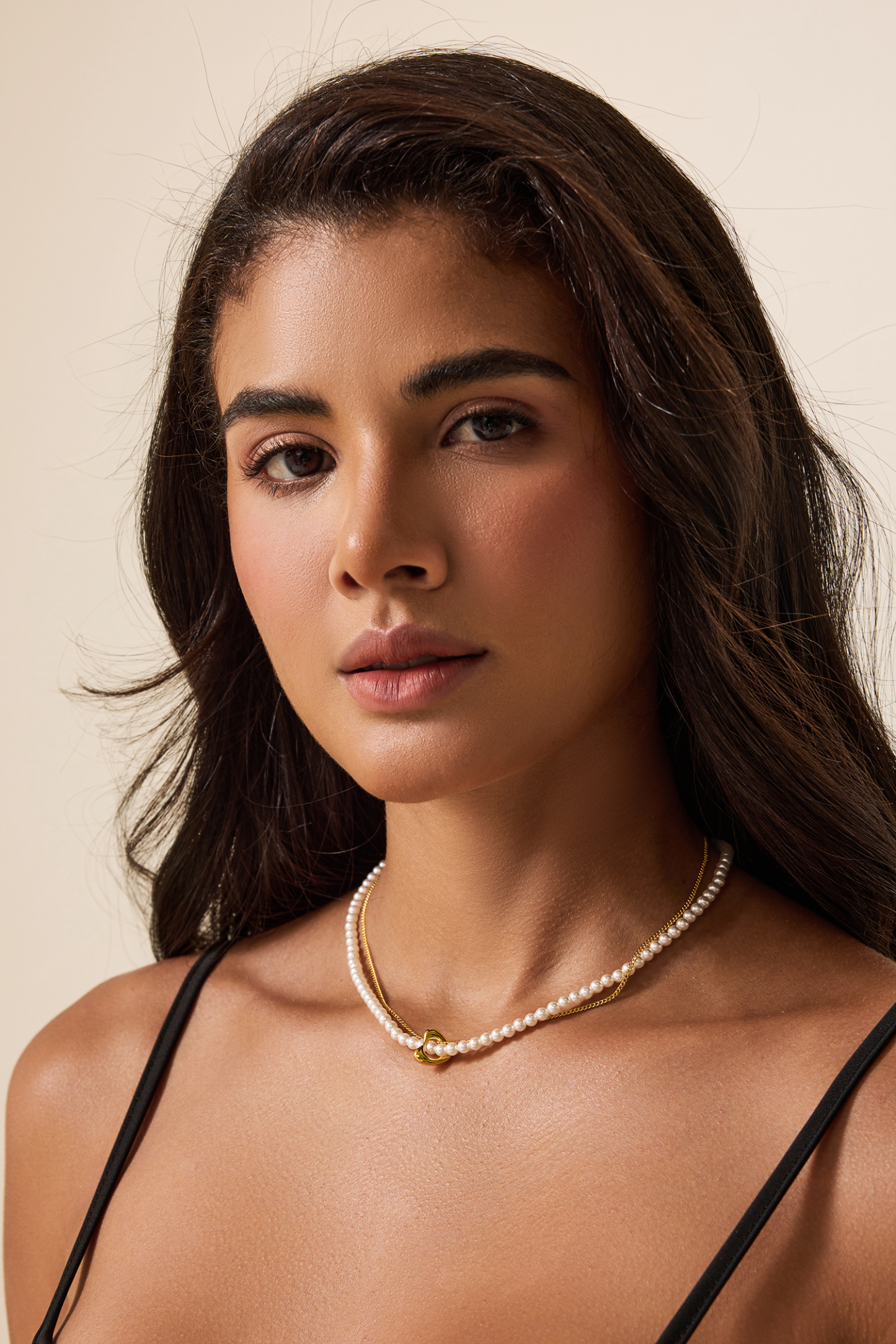 Faux Pearl Heart Double layered Necklace