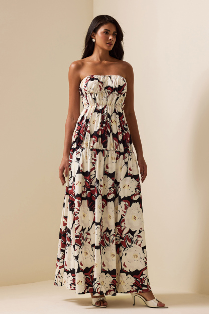 Floral Frill Sleeveless Midi Dress