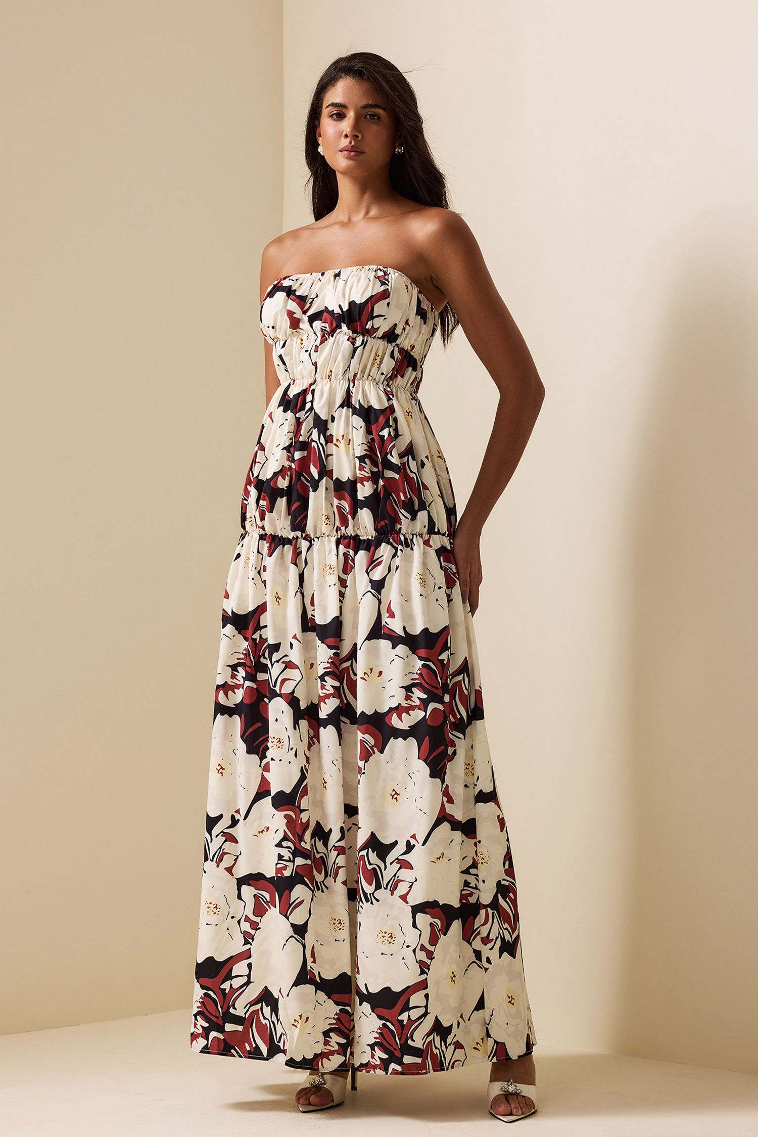 Floral Frill Sleeveless Midi Dress
