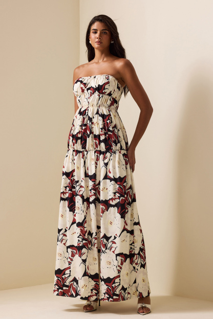 Floral Frill Sleeveless Midi Dress