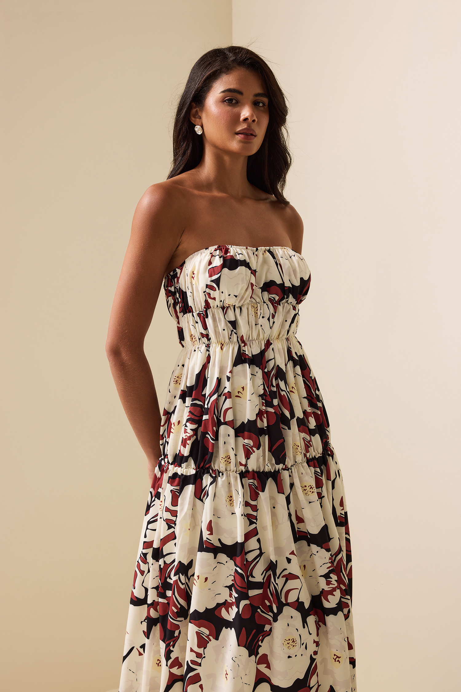 Floral Frill Sleeveless Midi Dress