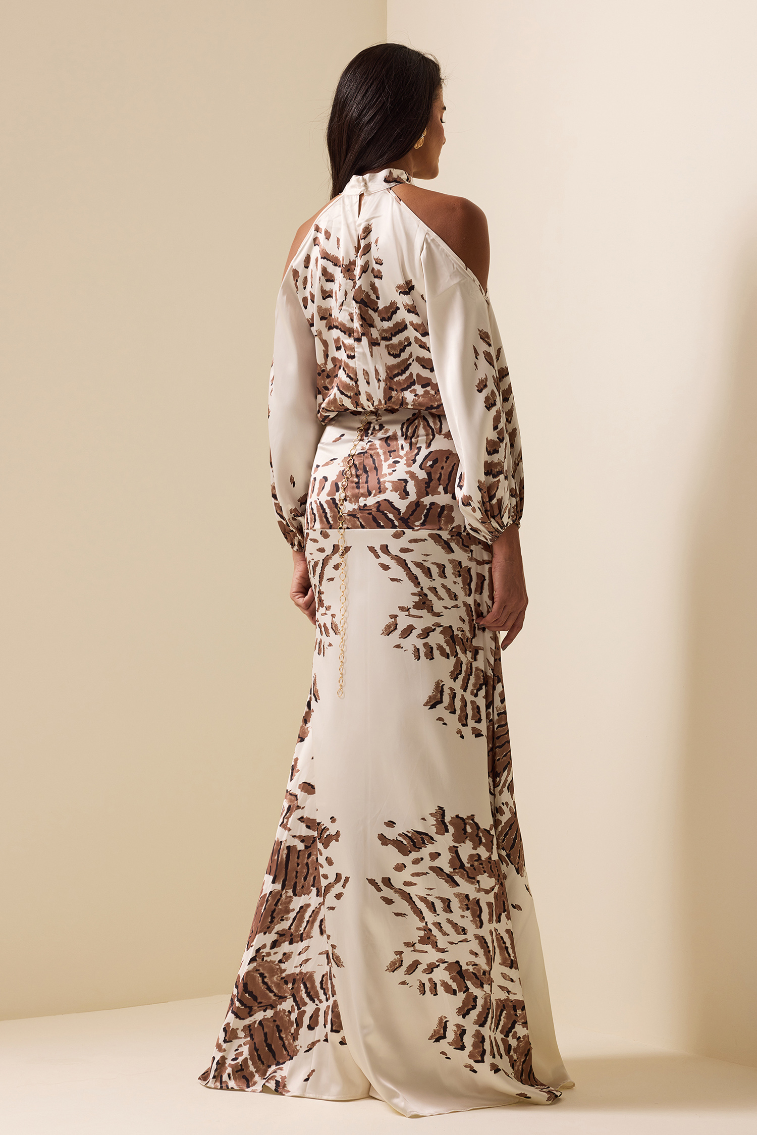 Abstract Print Cut-Out Puff Sleeve Maxi Dress