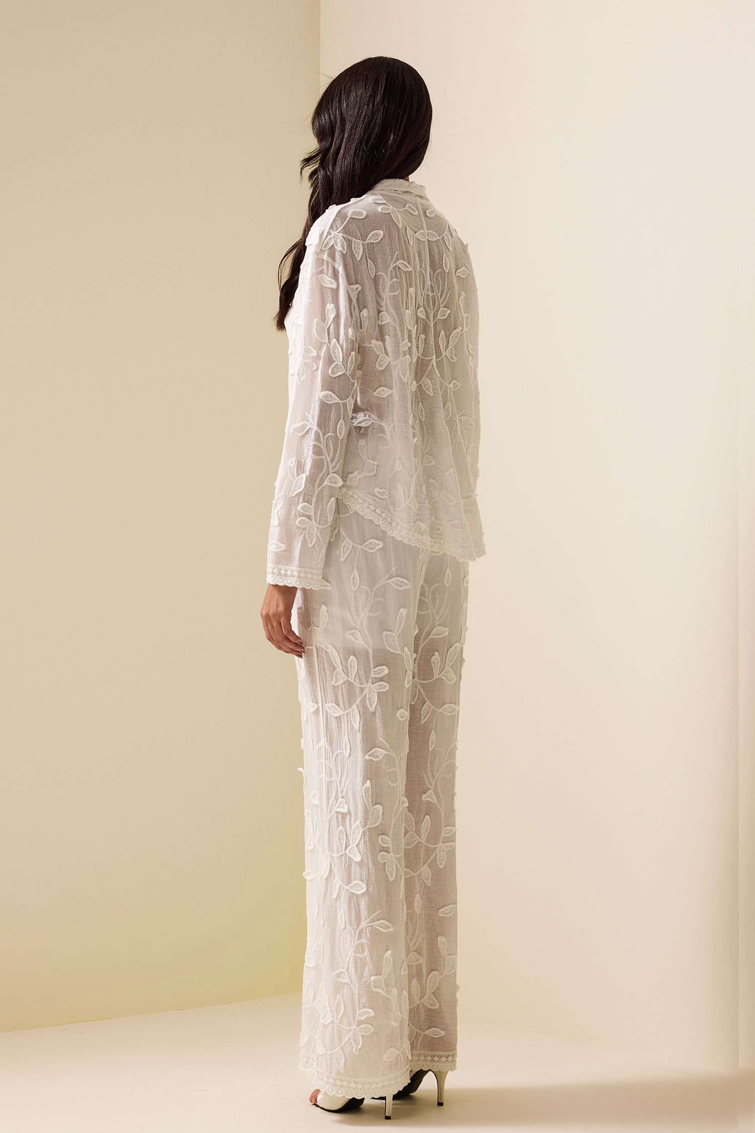 Embroidered Solid Long Sleeve Shirt & Embroidered Solid Pants Set