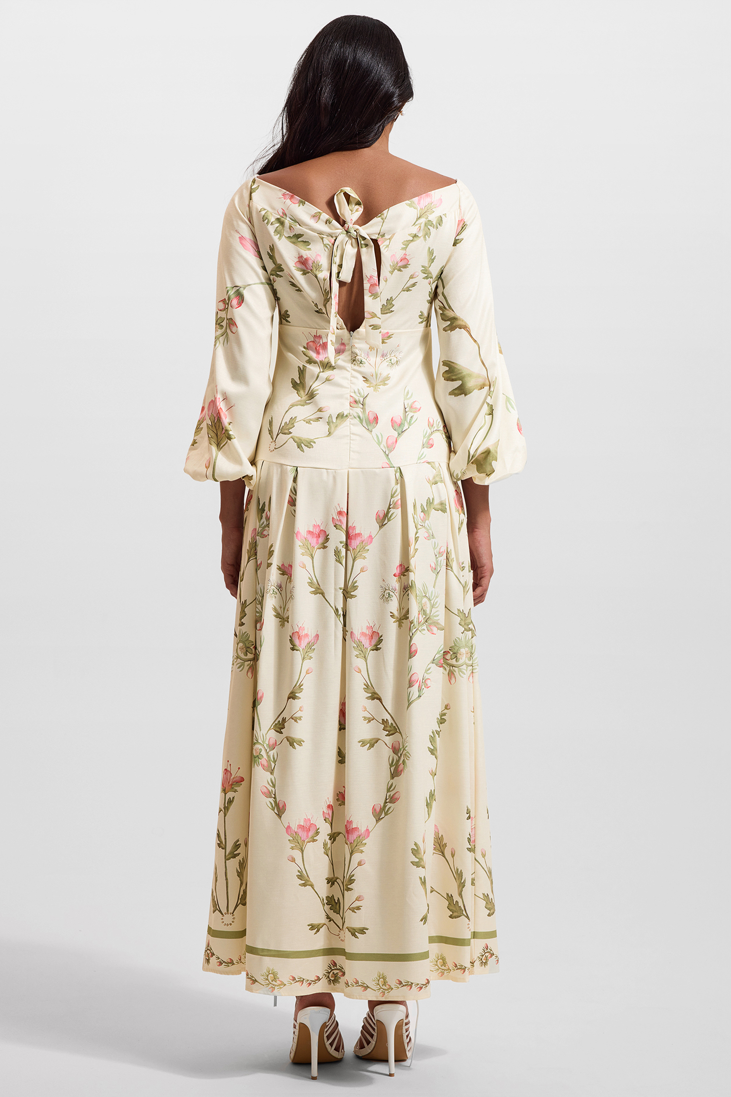 Floral Lantern Sleeve Off-Shoulder Maxi Dress