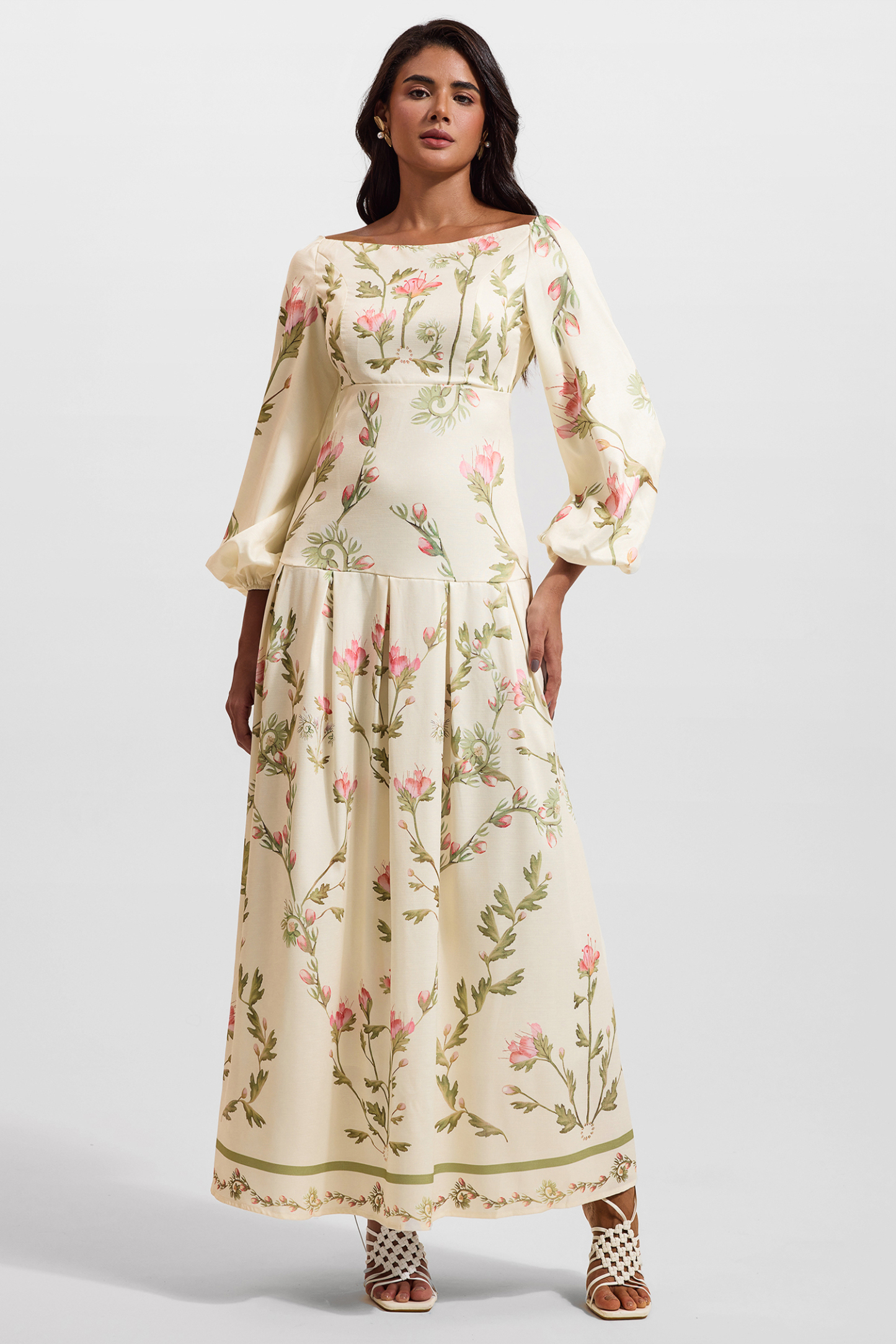 Floral Lantern Sleeve Off-Shoulder Maxi Dress