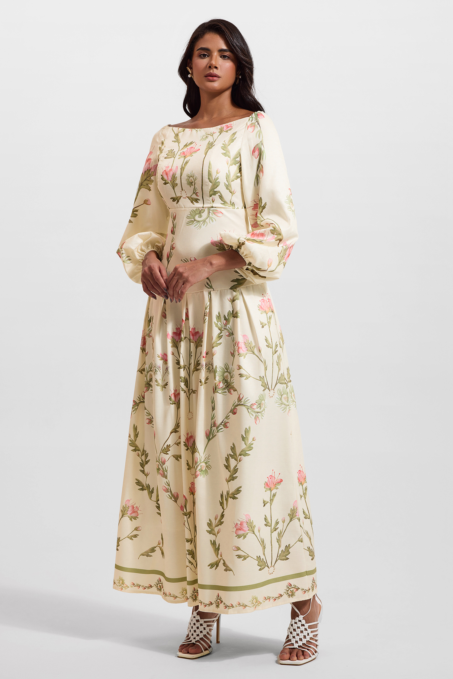 Floral Lantern Sleeve Off-Shoulder Maxi Dress