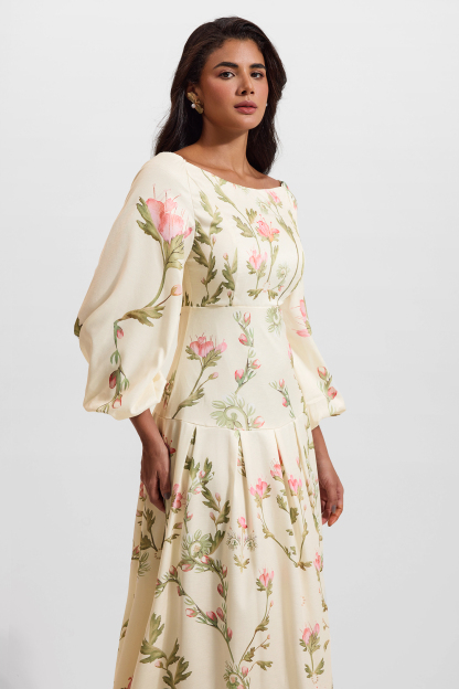 Floral Lantern Sleeve Off-Shoulder Maxi Dress
