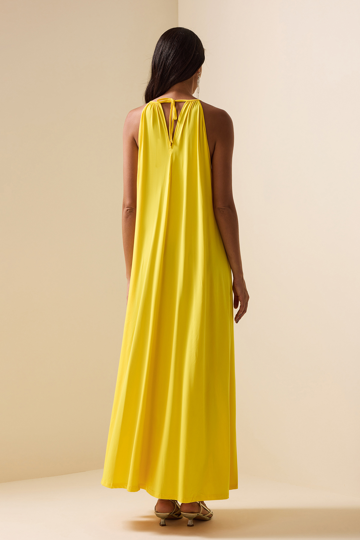 Lace Up Halter Neck Sleeveless Maxi Dress