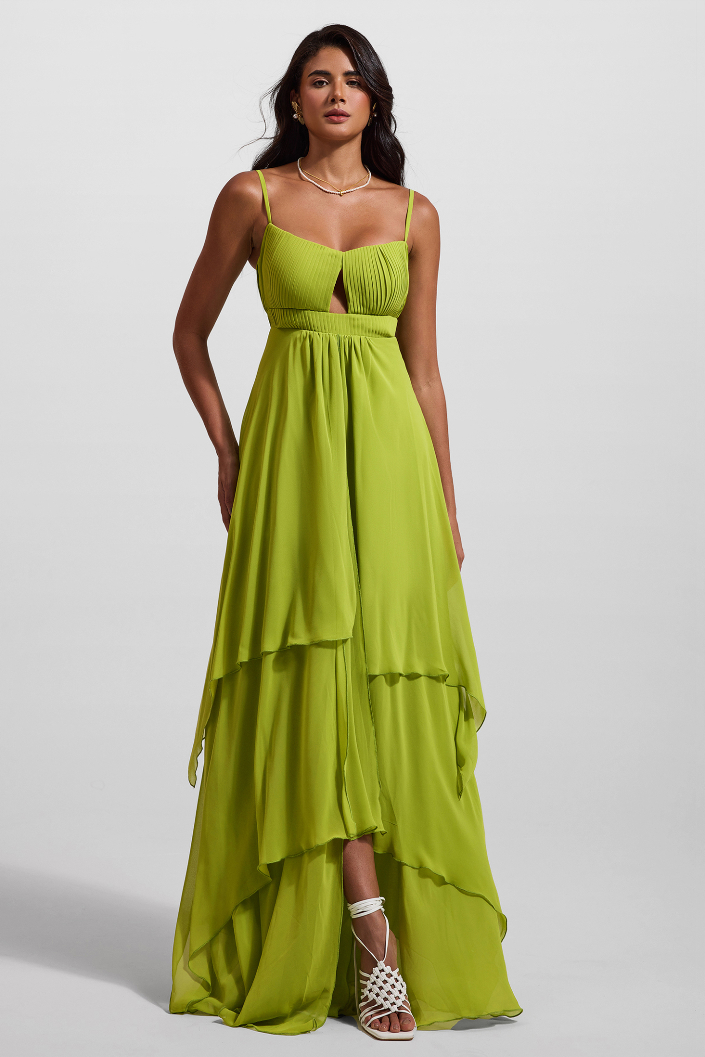 Solid Pleated Cut-Out Maxi Dress