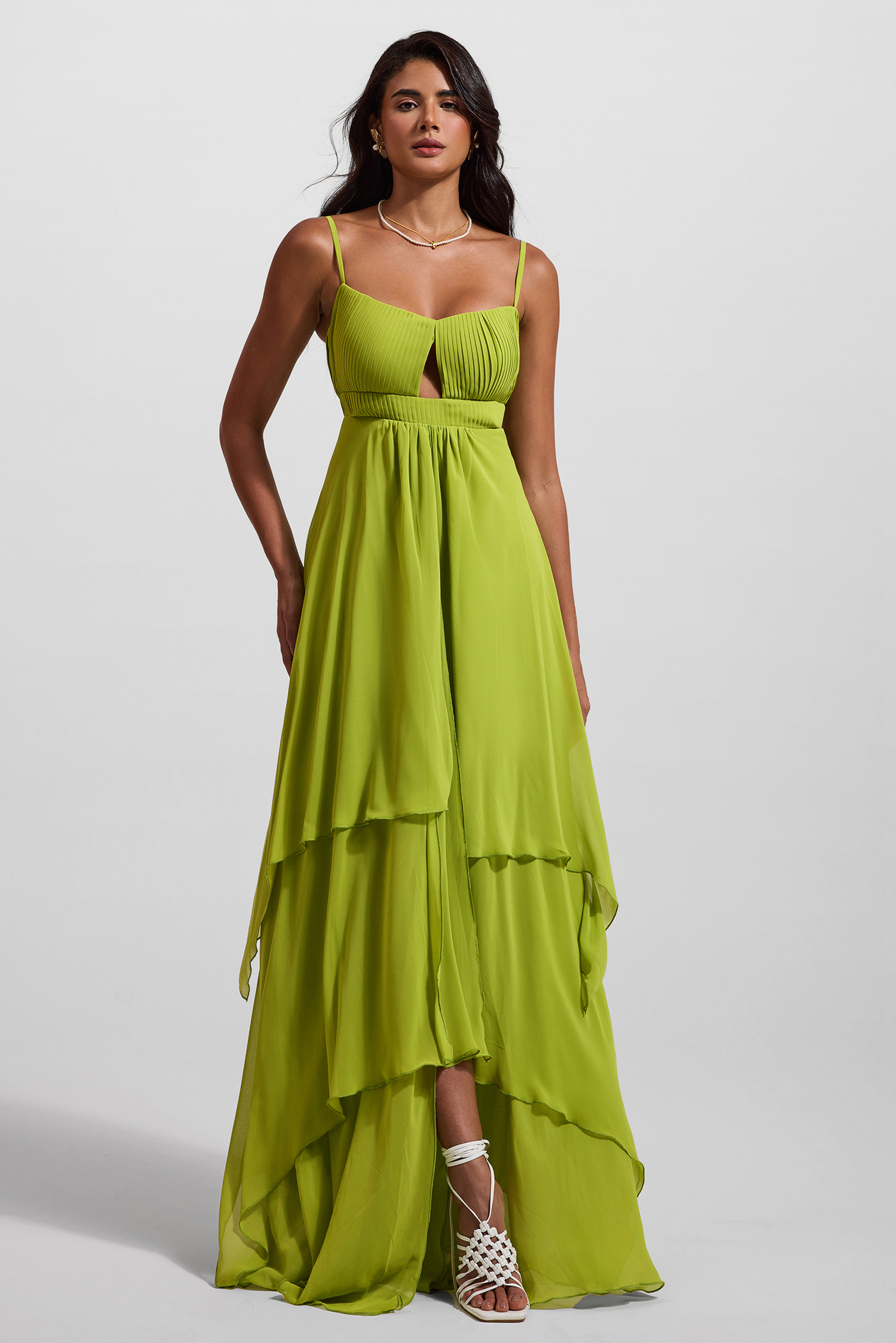 Solid Pleated Cut-Out Maxi Dress