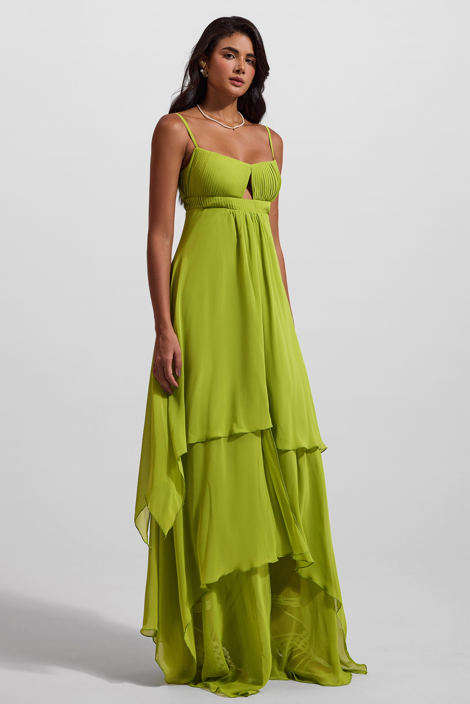 Solid Pleated Cut-Out Maxi Dress