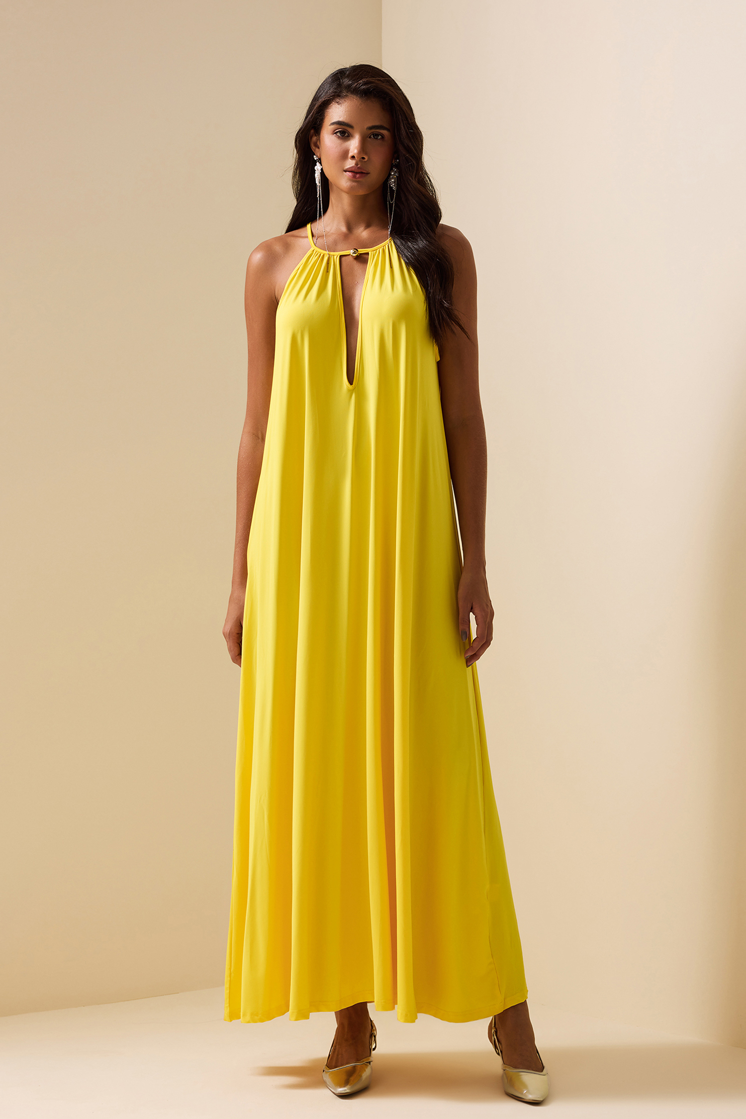 Lace Up Halter Neck Sleeveless Maxi Dress