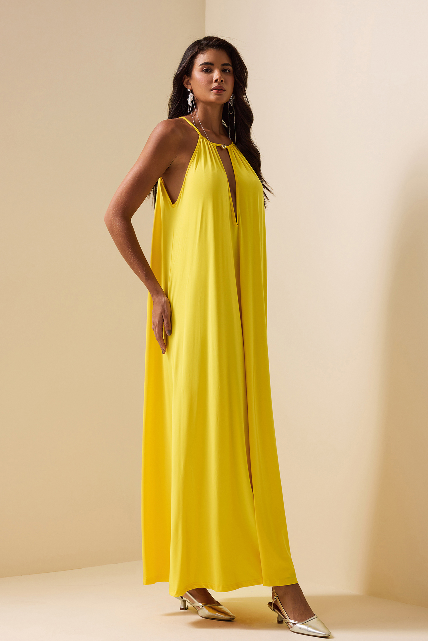 Lace Up Halter Neck Sleeveless Maxi Dress