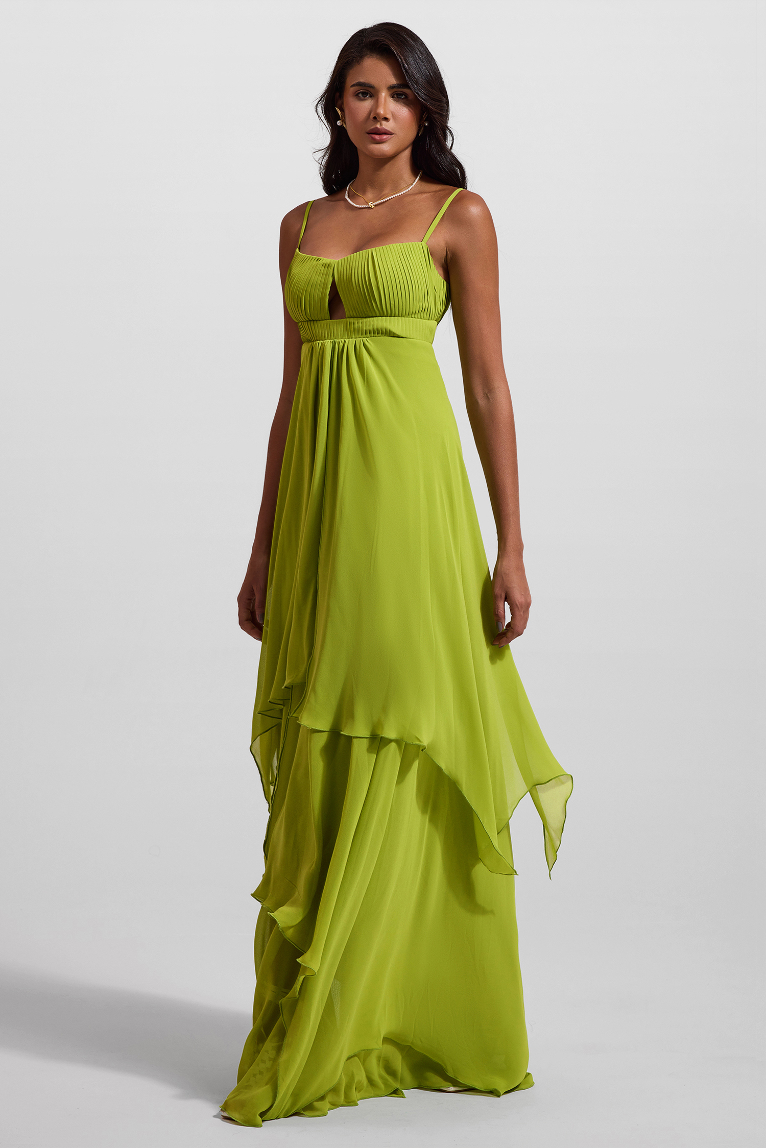 Solid Pleated Cut-Out Maxi Dress