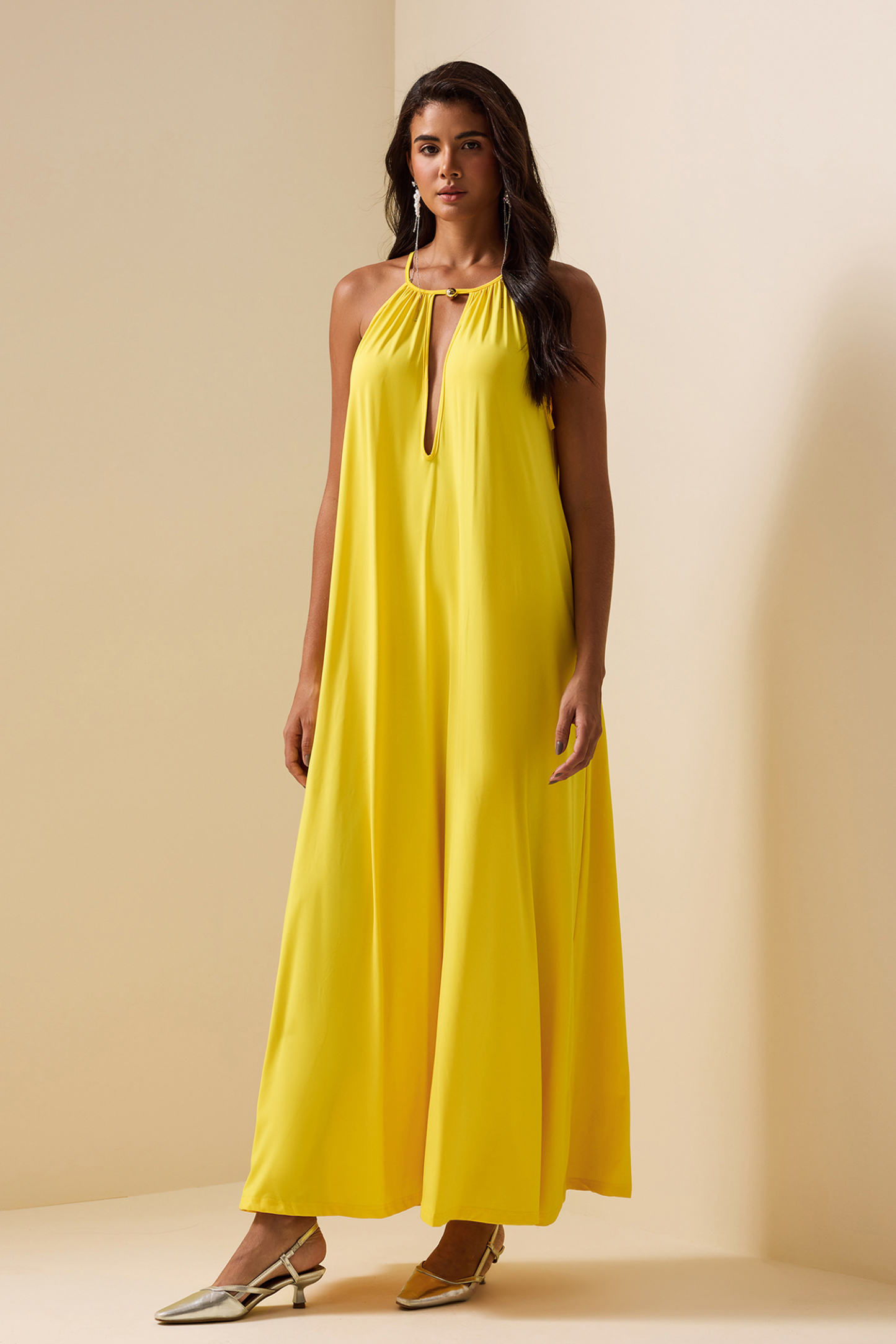 Lace Up Halter Neck Sleeveless Maxi Dress