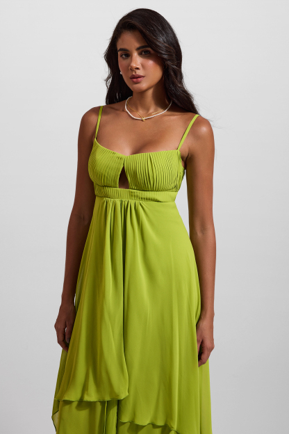 Solid Pleated Cut-Out Maxi Dress