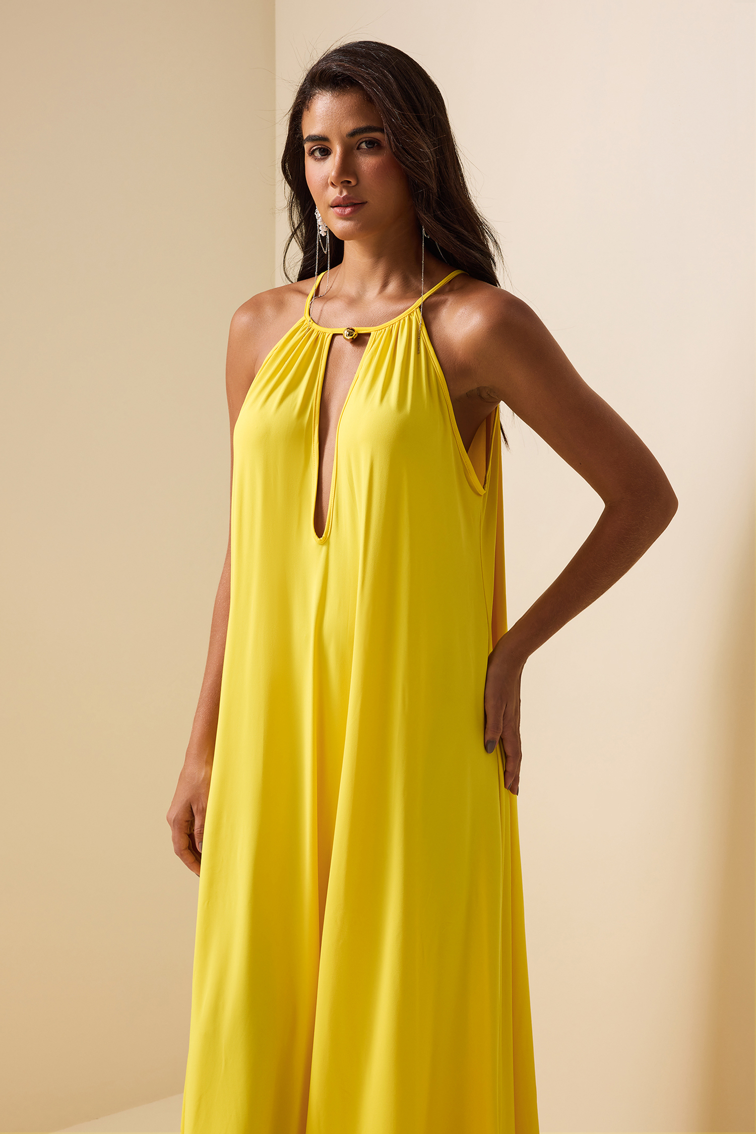 Lace Up Halter Neck Sleeveless Maxi Dress