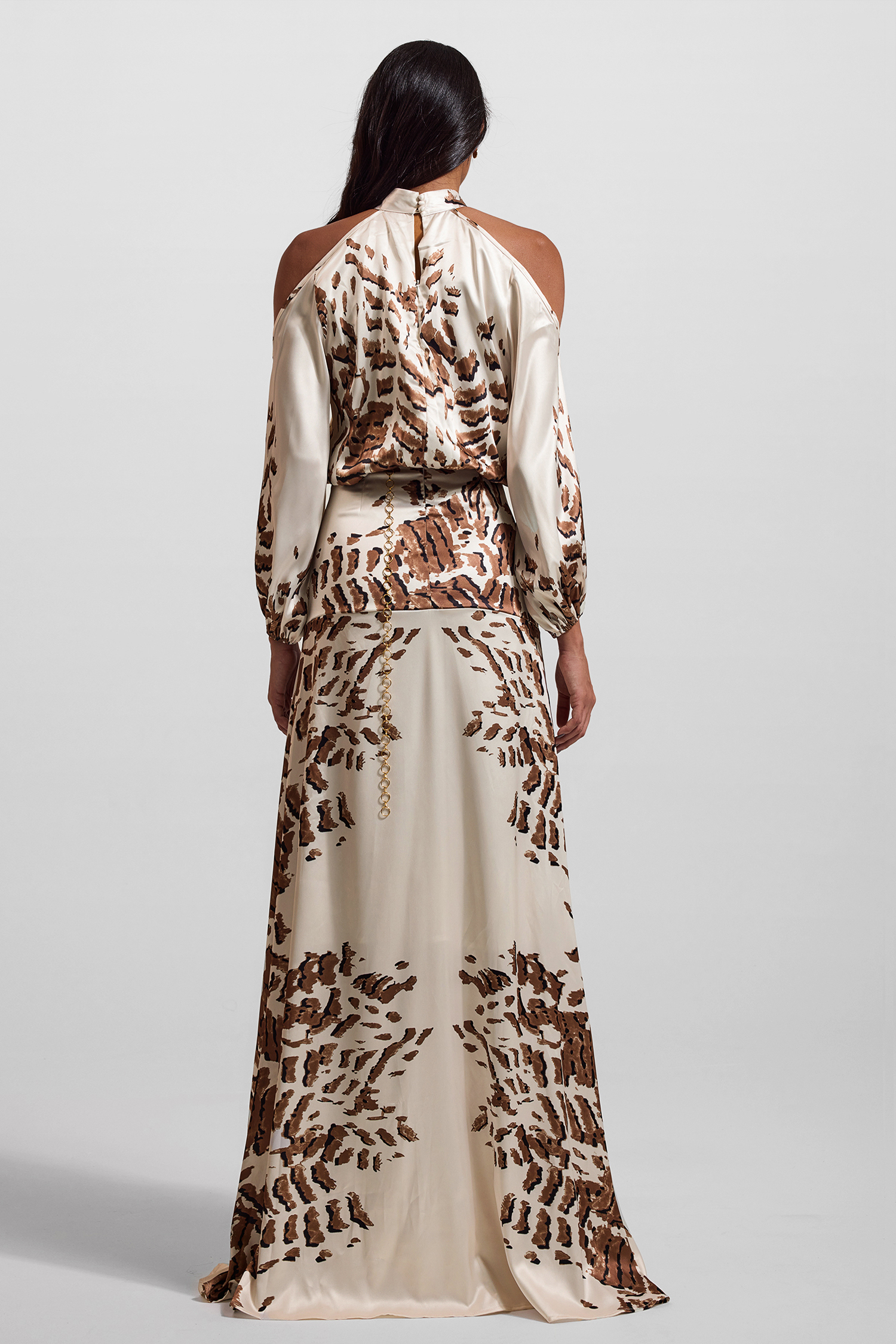 Abstract Print Cut-Out Puff Sleeve Maxi Dress
