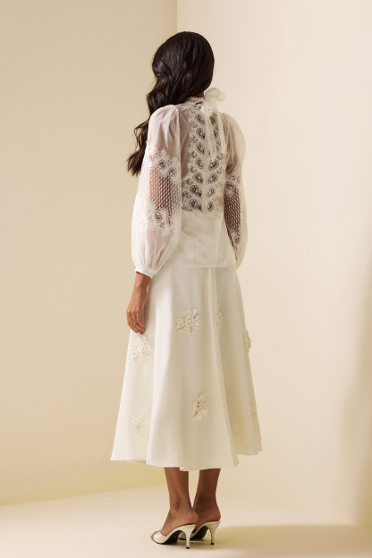 Lace Long Sleeve High Neckline Top