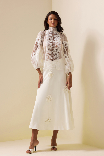 Lace Long Sleeve High Neckline Top