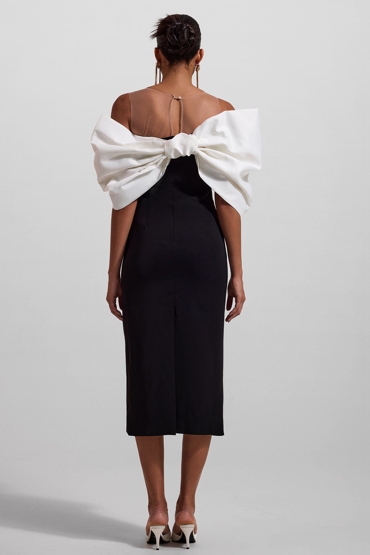 Bow Off-Shoulder Asymmetrical Midi Dress