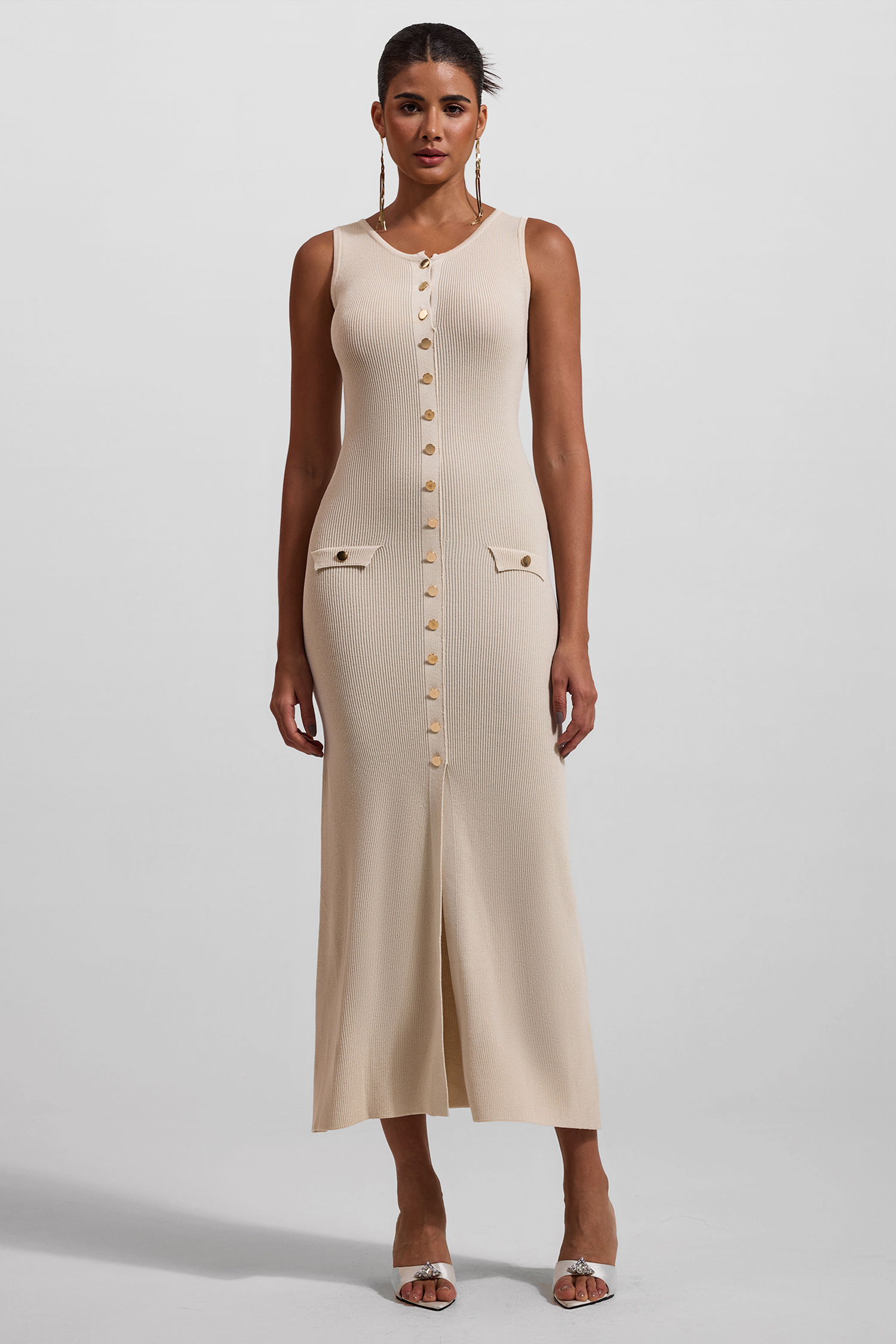 Jersey Sleeveless Button Maxi Dress