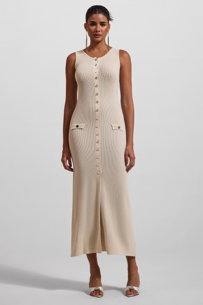 Jersey Sleeveless Button Maxi Dress