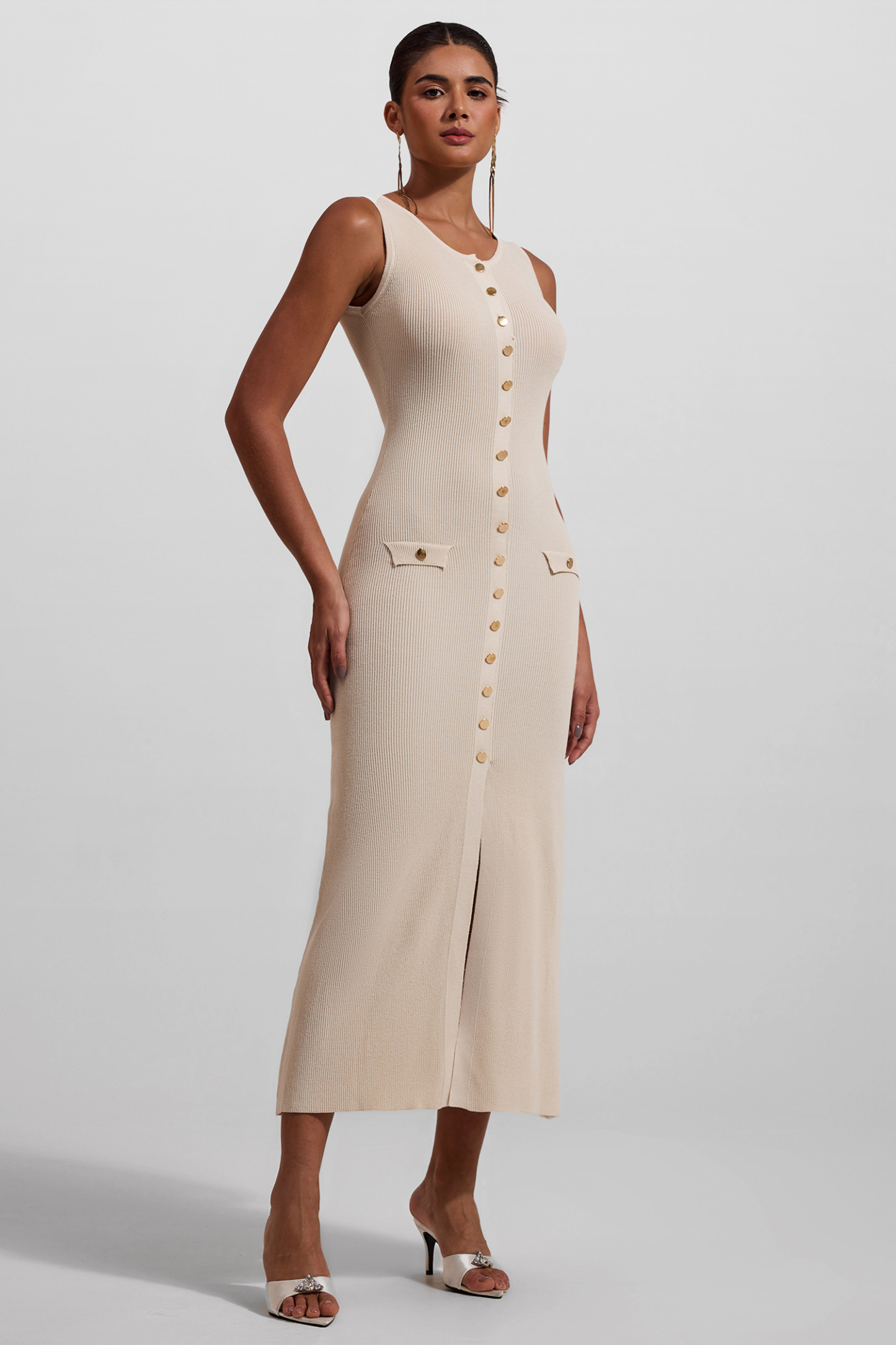 Jersey Sleeveless Button Maxi Dress