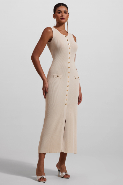 Jersey Sleeveless Button Maxi Dress