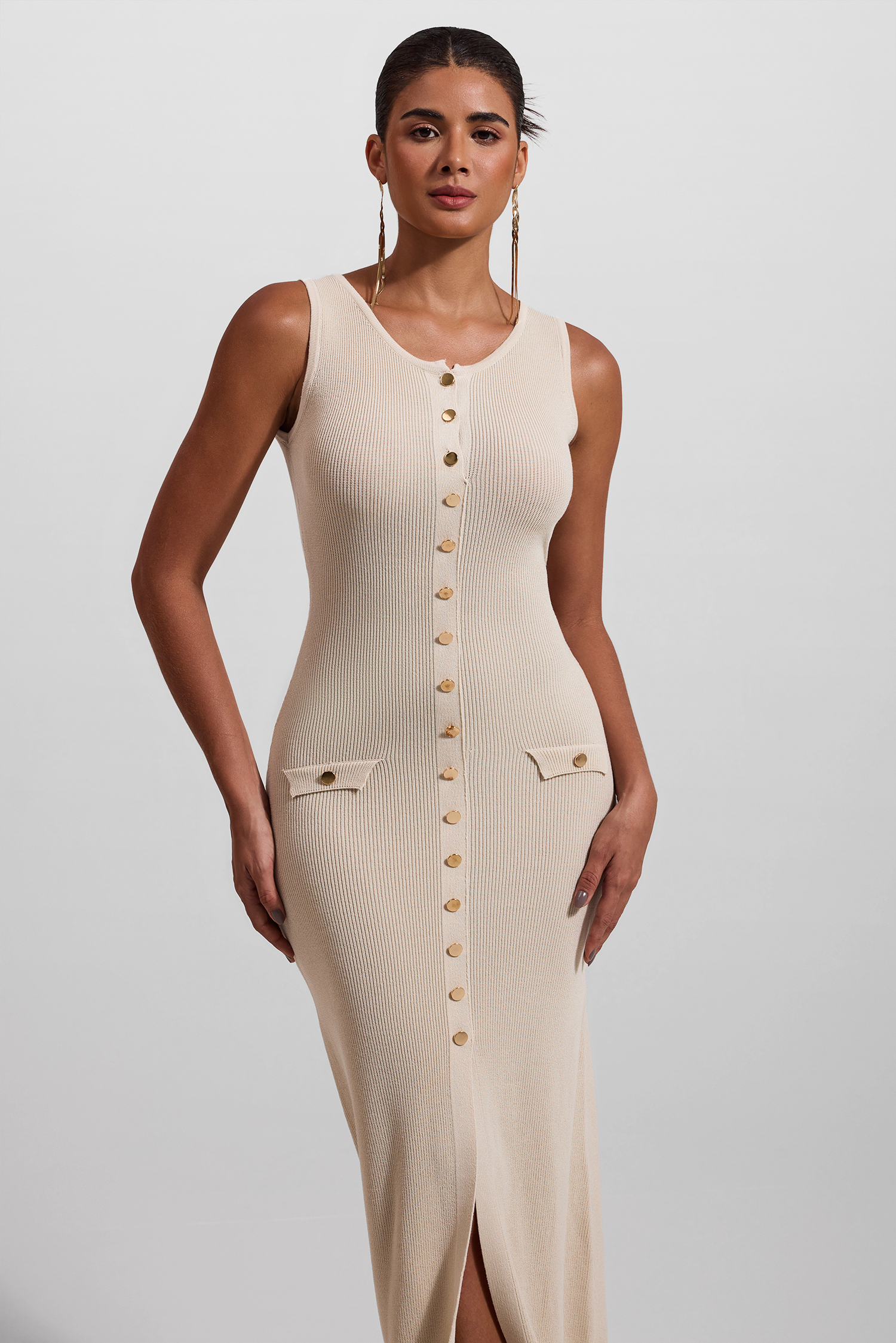 Jersey Sleeveless Button Maxi Dress