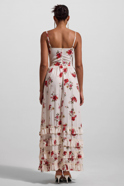 Floral Sweetheart Neck Split Midi Dress