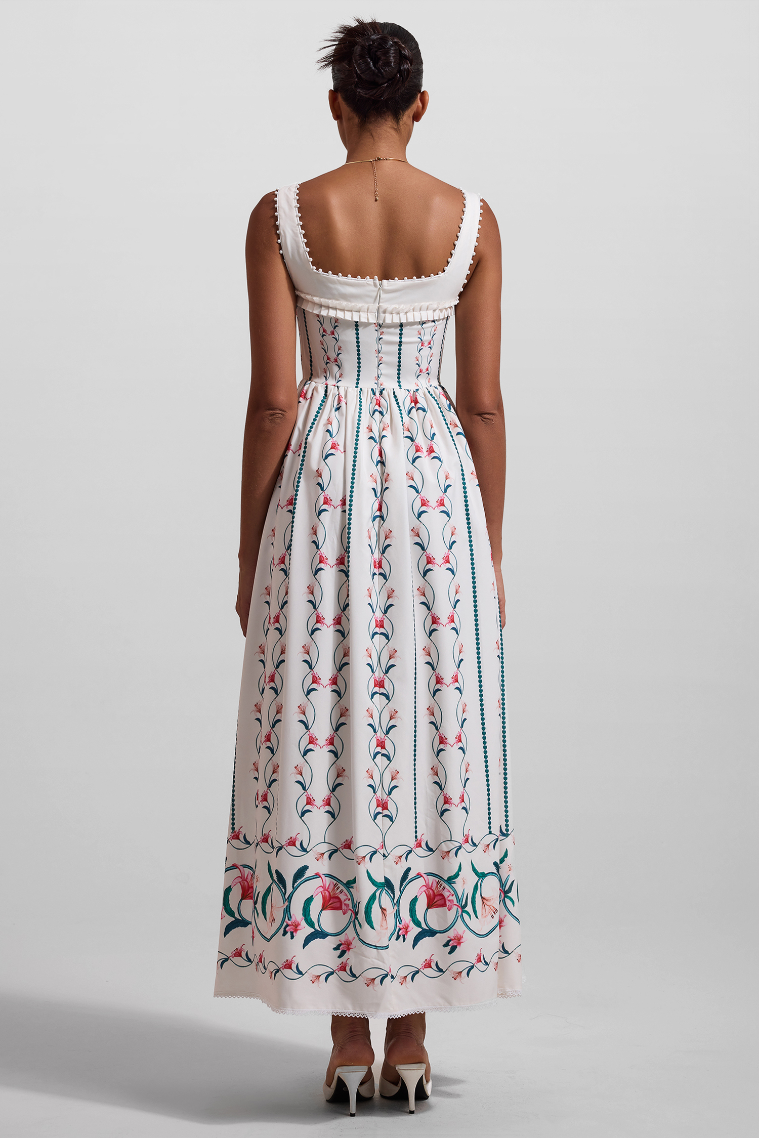 Floral Square Collar Sleeveless Midi Dress