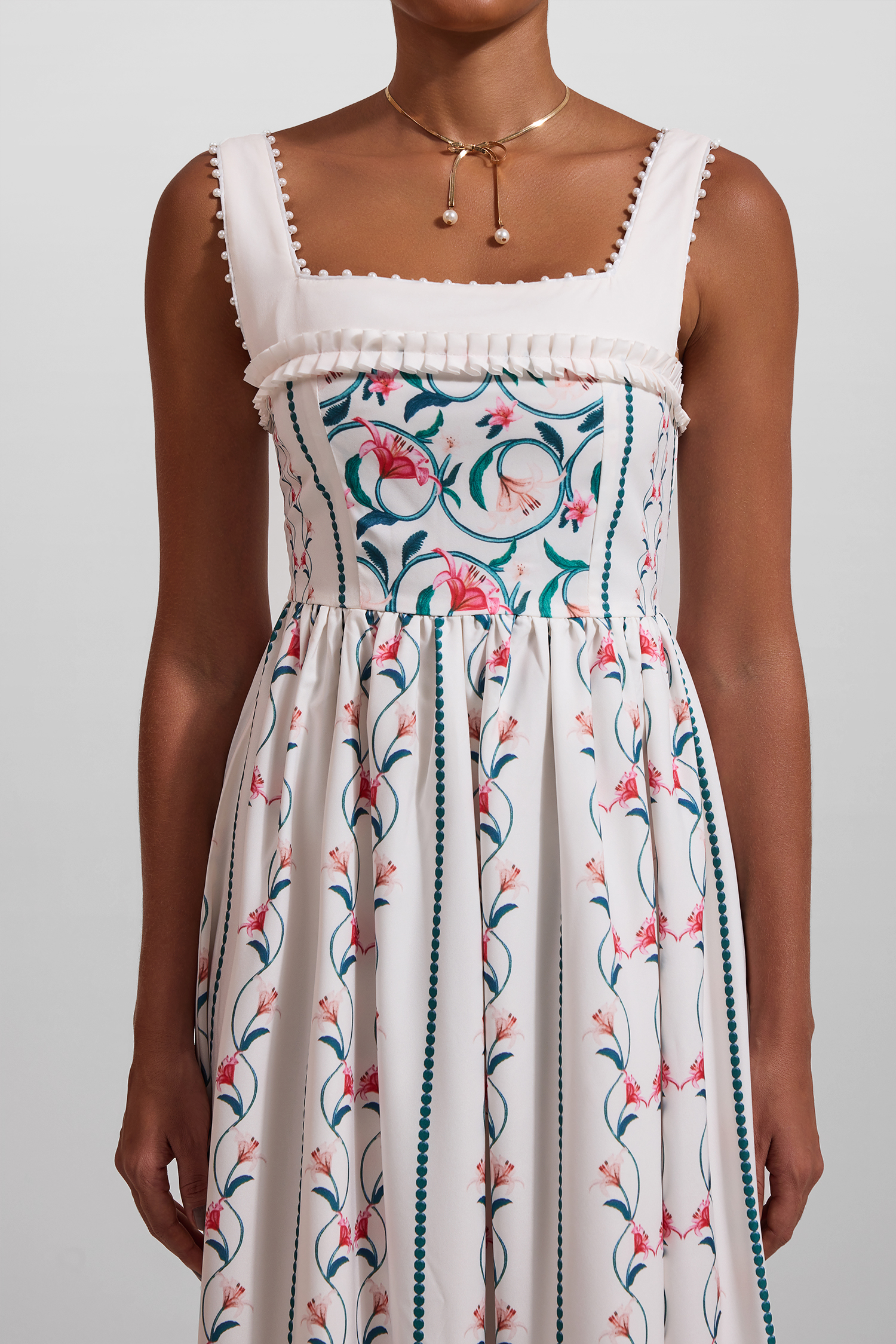 Floral Square Collar Sleeveless Midi Dress