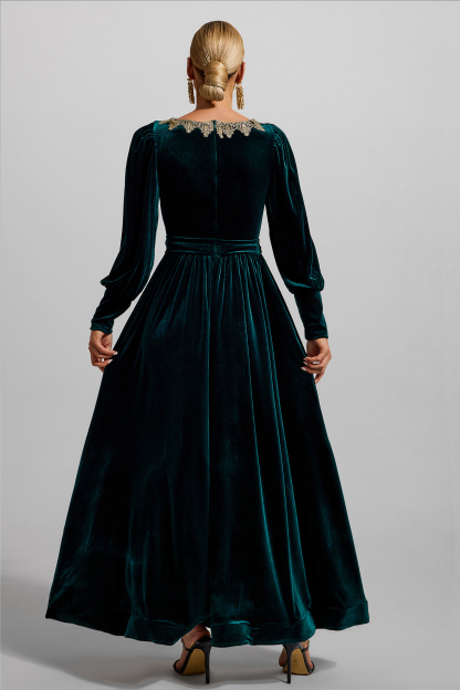 Solid Velvet Lantern Sleeve Maxi Dress